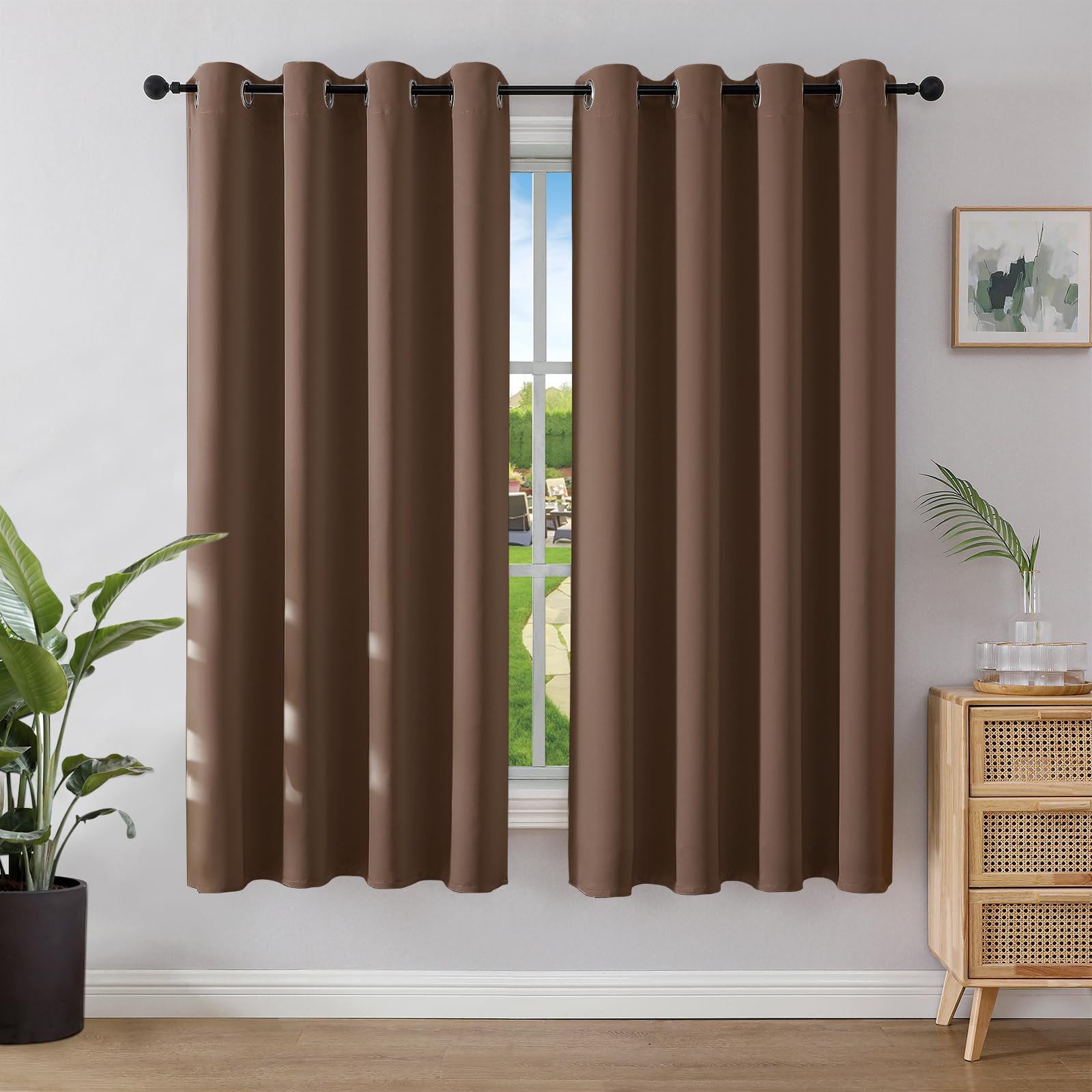 Joydeco Blickdichte Vorhänge mit Ösen Gardinen 2 Stück H 175 x B 140 Verdunkelungsvorhang Braun Thermovorhang Hitzeschutz, Ösenvorhang für Schlafzimmer Wohnzimmer