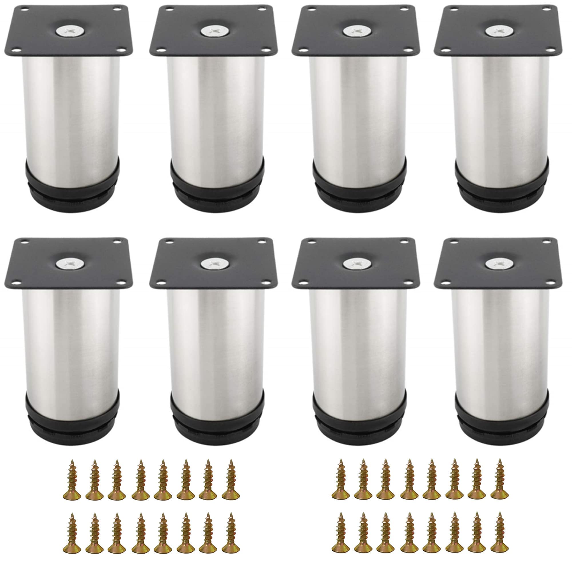Eidoct 8 Pcs 100mm Adjustable Legs, Stainless Steel Heavy Duty Metal Furniture Feet with 32 Pcs Screws, Stainless Steel Adjustable Feet Kitchen Cupboard Sofa Beds Furniture Legs 4INCH