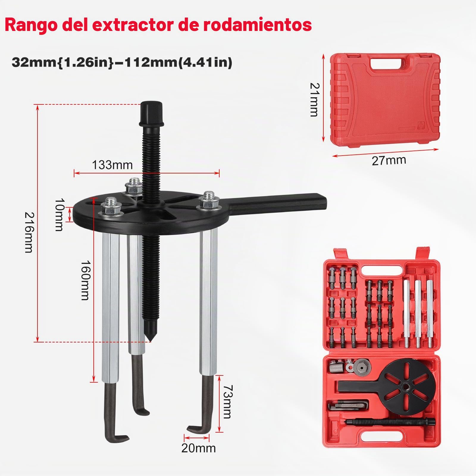 HSEAMALL Juego de 21 extractores de rodamientos, extractor de rodamientos de agujero interior, herramienta de extracción de rodamientos de 3 mordazas, extractor de engranajes de desmontaje de