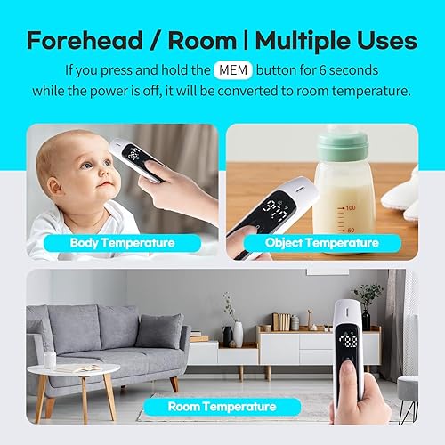 Miniatura 7 de HubiBaby - Termómetro infrarrojo sin contacto para adultos, termómetro digital preciso para la frente, pantalla LED grande, alarma de fiebre,