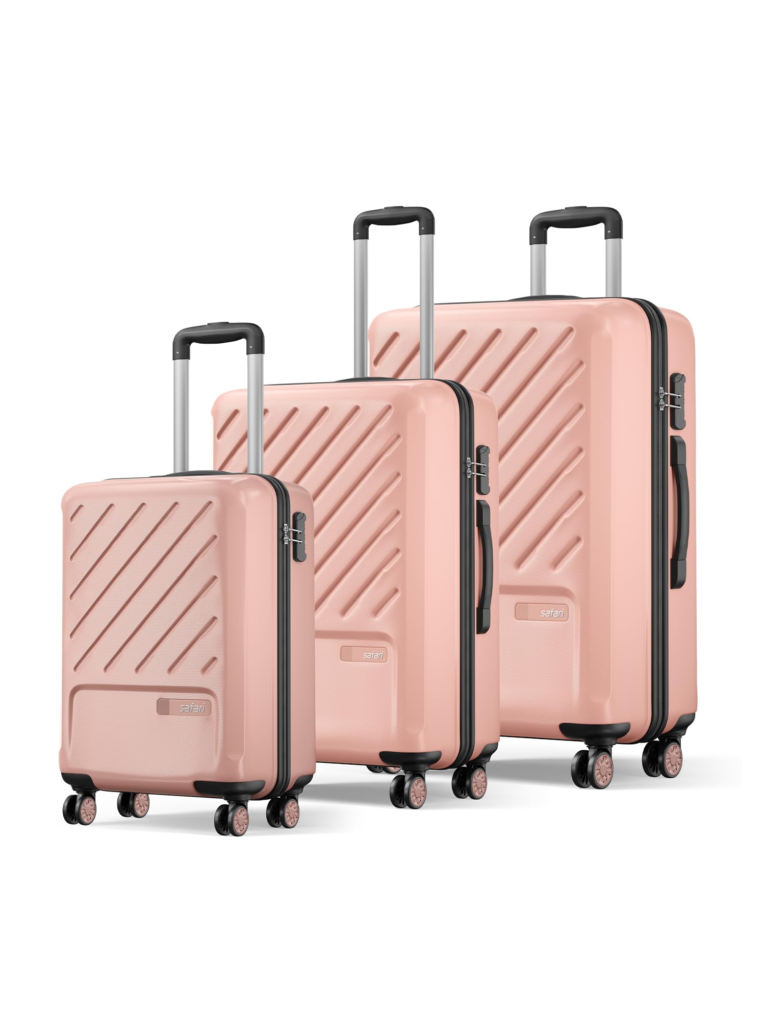 Safari Symphony Set of 3 Trolley Bag Hard Case Polypropylene, 8 Spinner Wheels, 360 Degree Wheeling Carry on Luggage, Travel Bag, Suitcase for Travel, Trolley Bags for Travel, Dusky Peach