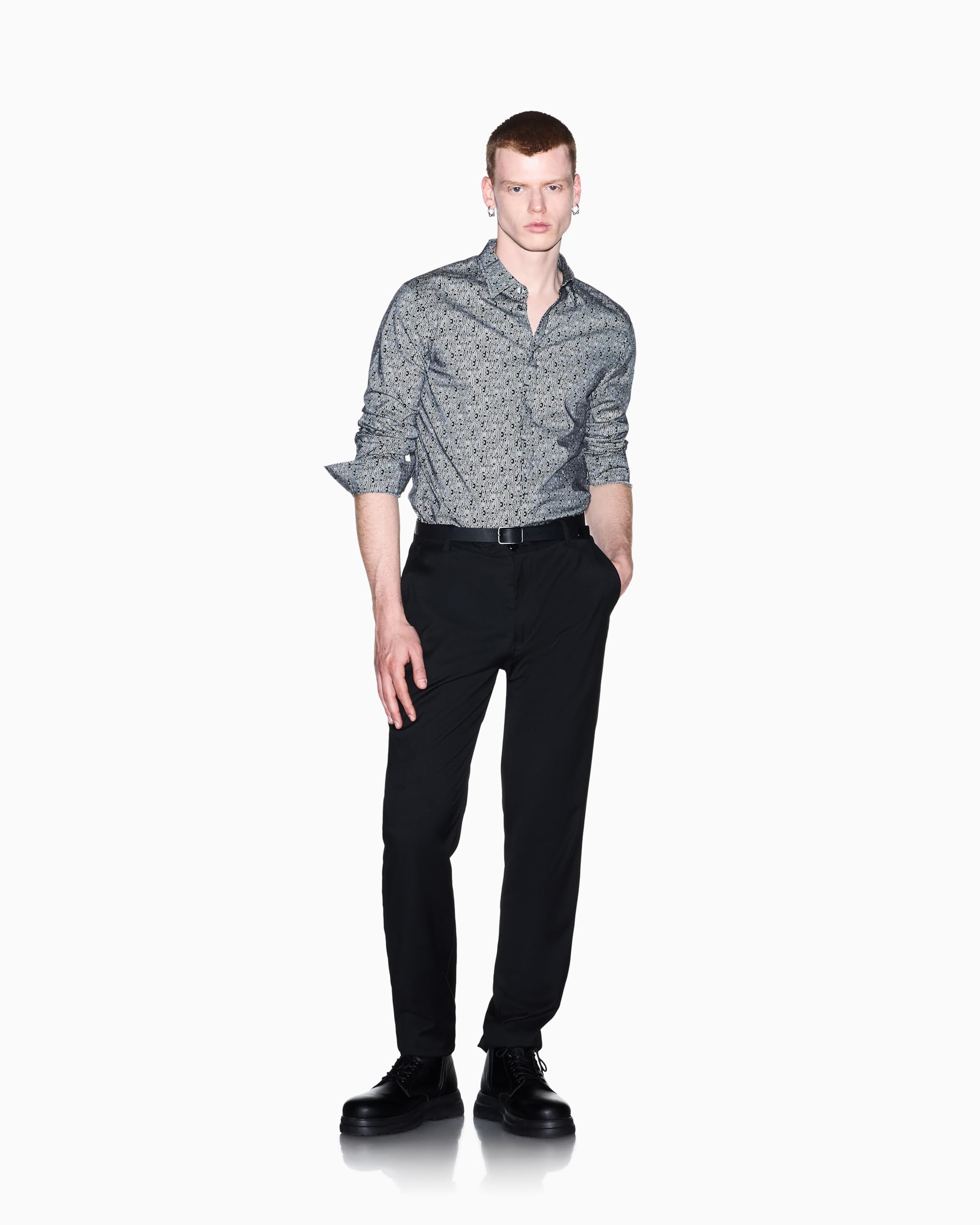 Armani Exchange XM000625 AF13184 Camicia Maniche Lunghe, Nero - Bianco - 159578002931_XS