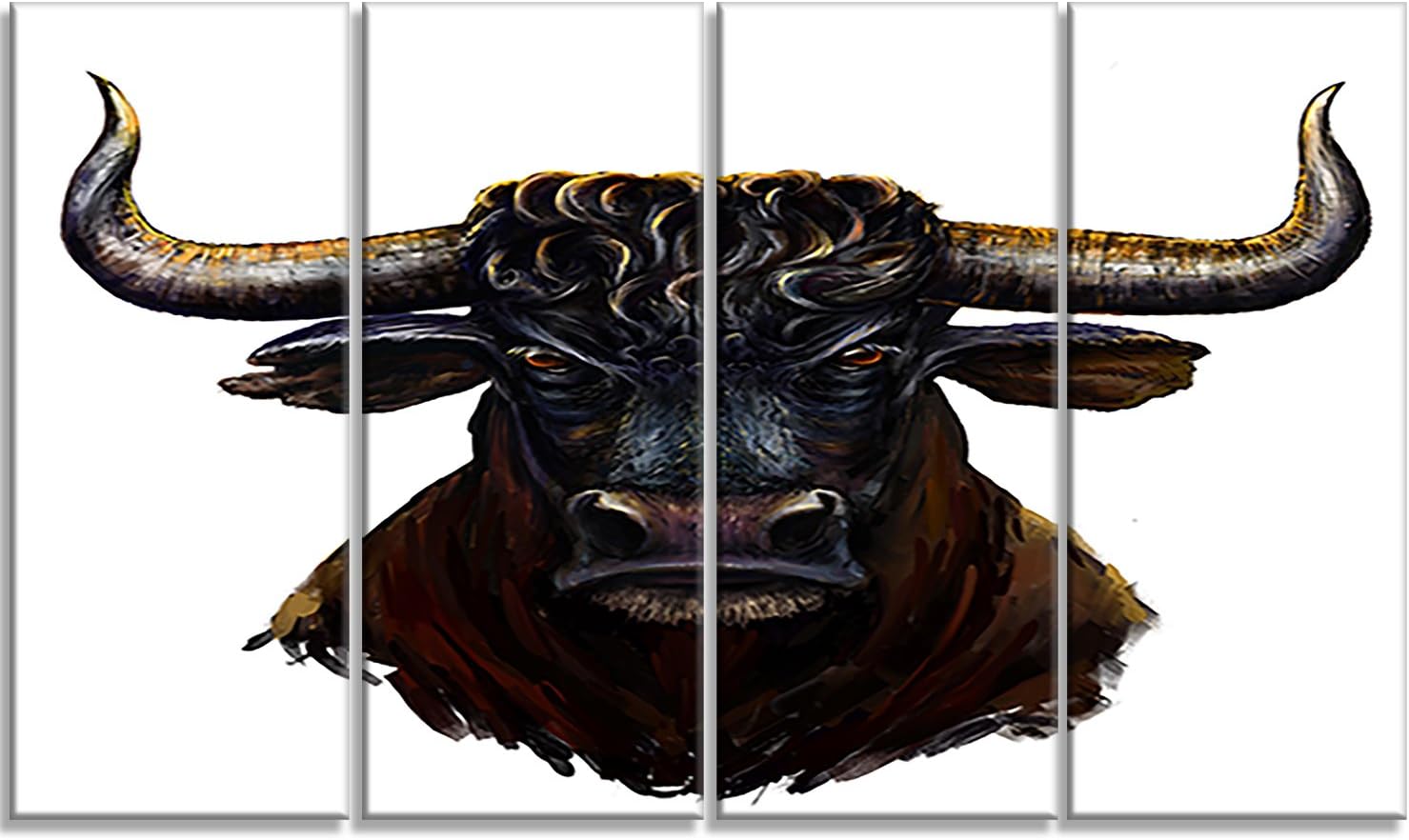 Designart Furious Bull Illustration Art-Animal Metal Wall Art-MT6187-48x28-4 Panels, 28'' H x 48'' W x 1'' D 4P