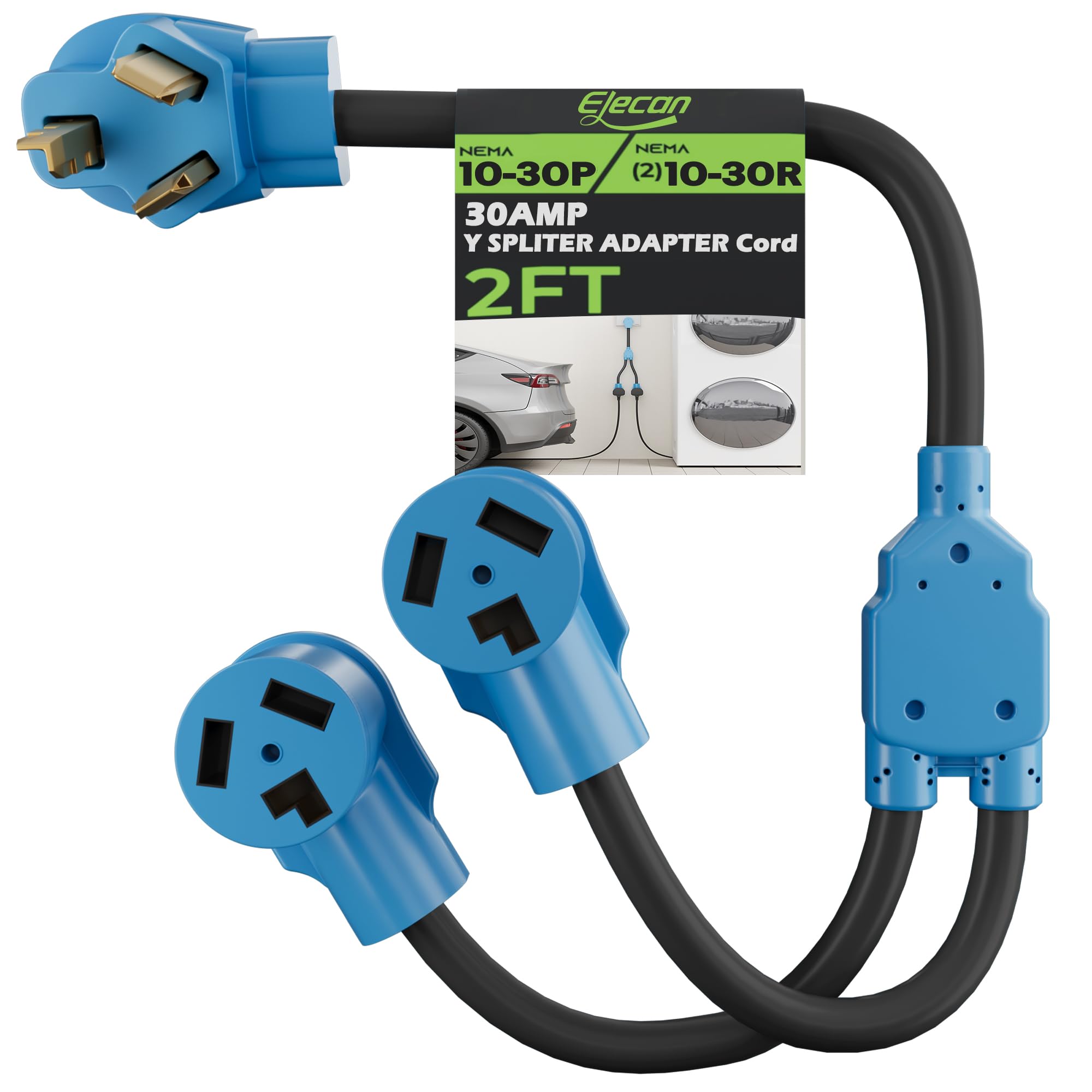 Amazon.com: Elecan 30 Amp Dryer/EV Y Splitter Adapter Cord 2 Ft