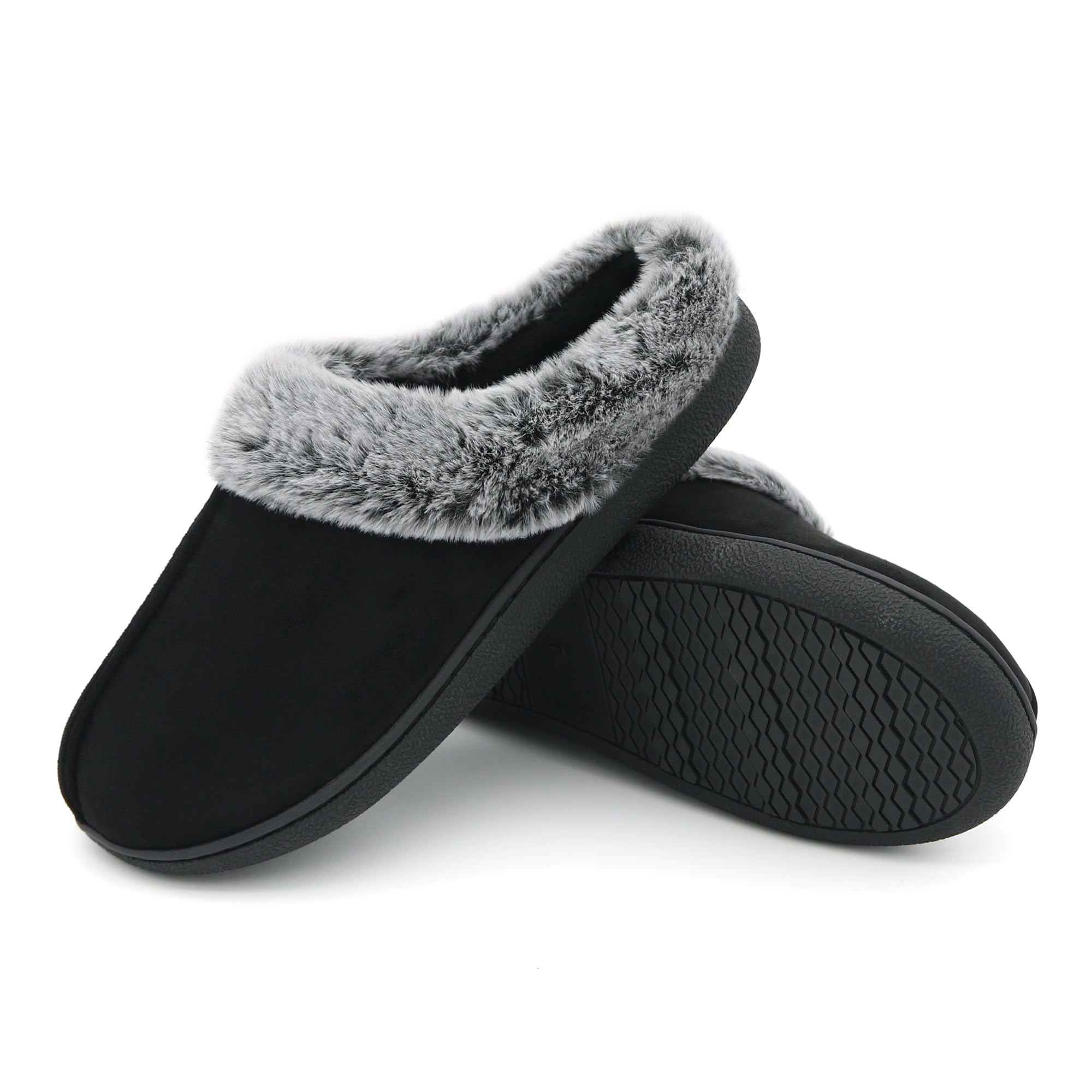 Jerzmy Fuzzy House Slippers for Women Cushion Memory Foam Slippers Suede Faux Fur with Arch Support Comfy Home