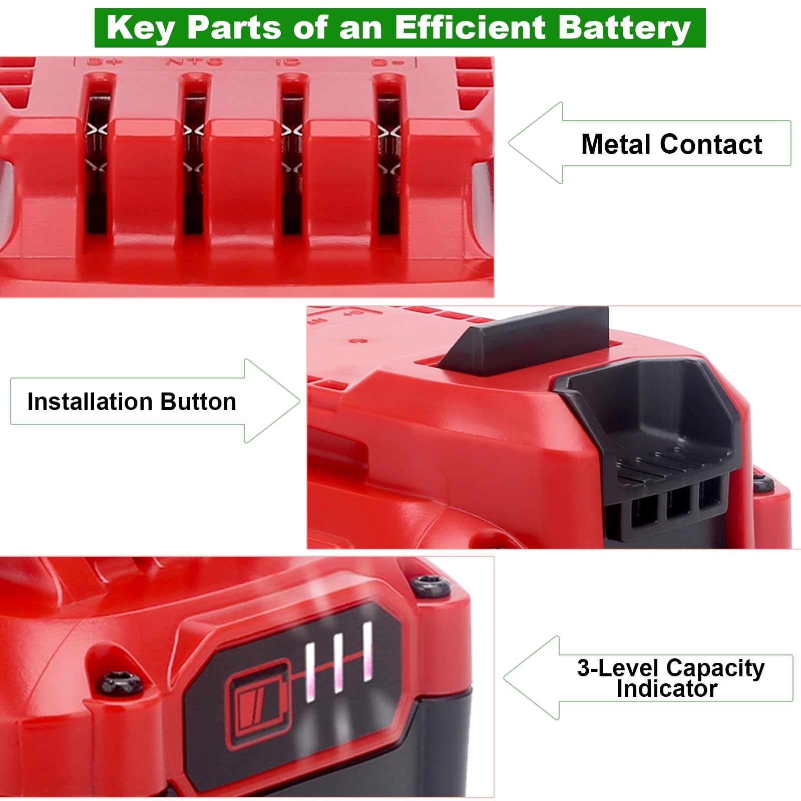 Batteria di ricambio aggiornata al litio da 6,0 Ah 20 V, compatibile con utensili da esterno senza fili Craftsman serie V20, compatibile con batterie Craftsman CMCB206, CMCB204, CMCB202 da 20 Volt MAX