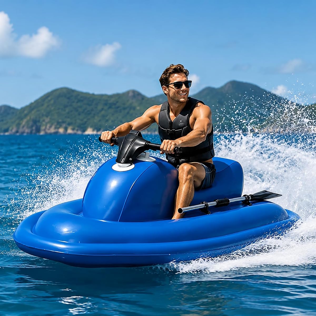 Electric Inflatable Jet Ski, Inflatable Boat with 700W Brushless Motor, 3-9km/H Speed + Forward/Reverse, 60-180 Min Battery Life, Inflatable Jetski for Adults, Lakes, Ocean