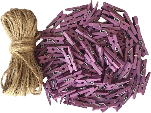 Pequeño pin de ropa para manualidades, decoración de árbol de Navidad, clips con cordel de yute, paquete de 100 unidades