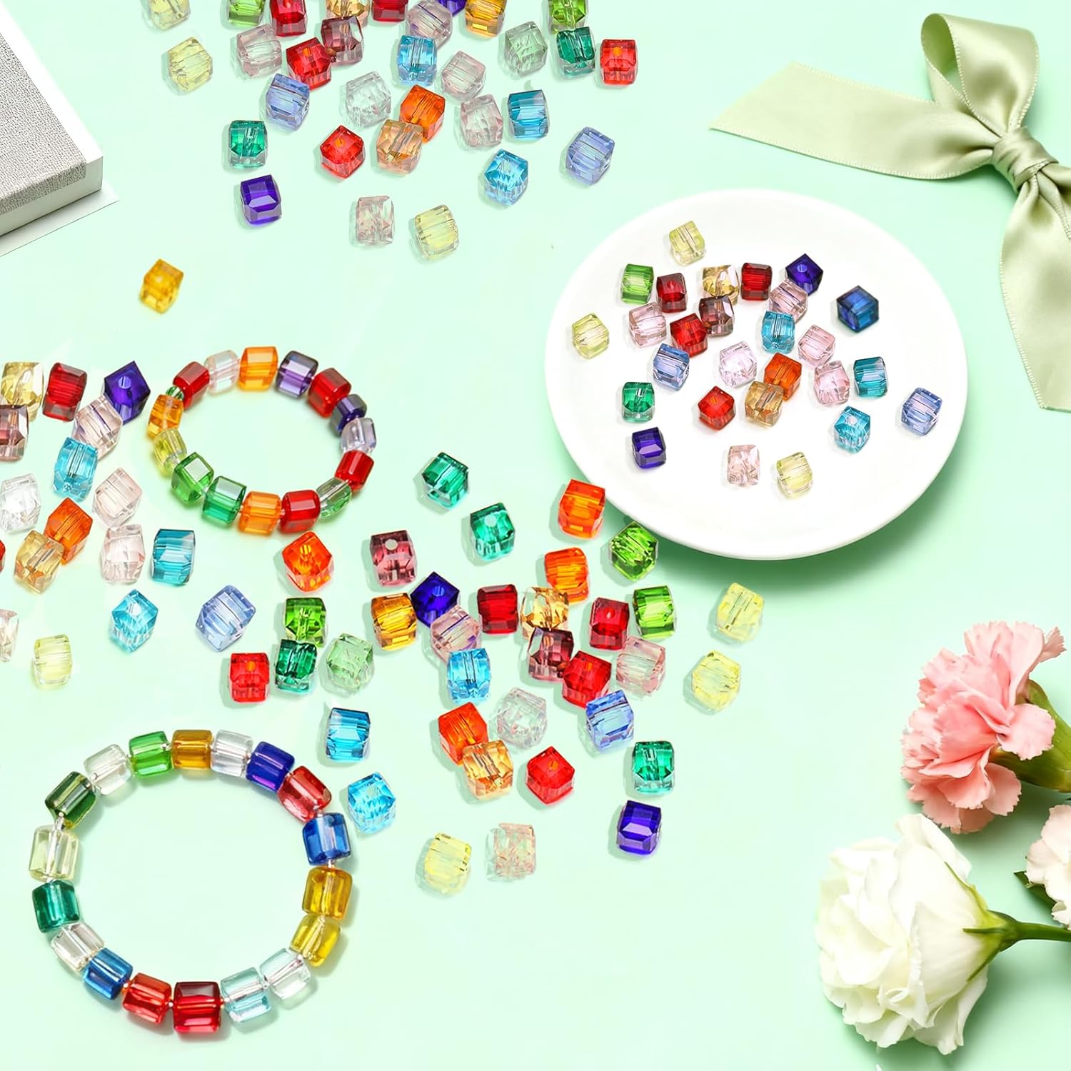 500pcs 4mm Cube Crystal Beads Multi-Color Glass Beads for Jewelry Making Bracelets Necklaces Earrings DIY Crafts Beads Supplies, Wind Chimes Suncatchers - Image 3