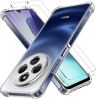 COPIKE Coque Antichoc pour Xiaomi Redmi 14C / Redmi A4 / Xiaomi Poco C75 et 2 Pièces Verre Trempé avec Protection Caméra, Étui de Silicone Mince Souple TPU Anti-Jaune Housse, Transparent