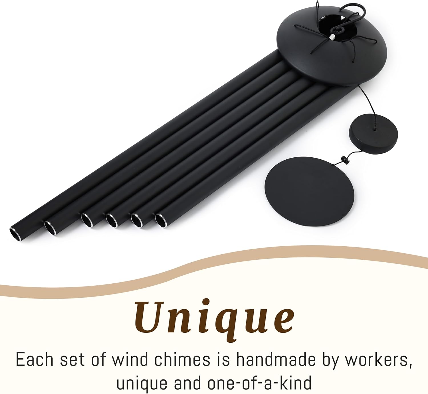 45" Extra Large Wind Chimes with Outside Deep Tone, 6 Thick and Bold Aluminum Tubes, Coolest Metal Windchimes Outdoors with Pine Wood Striker, Unique Gift for Mom, Garden Decoration(Black)