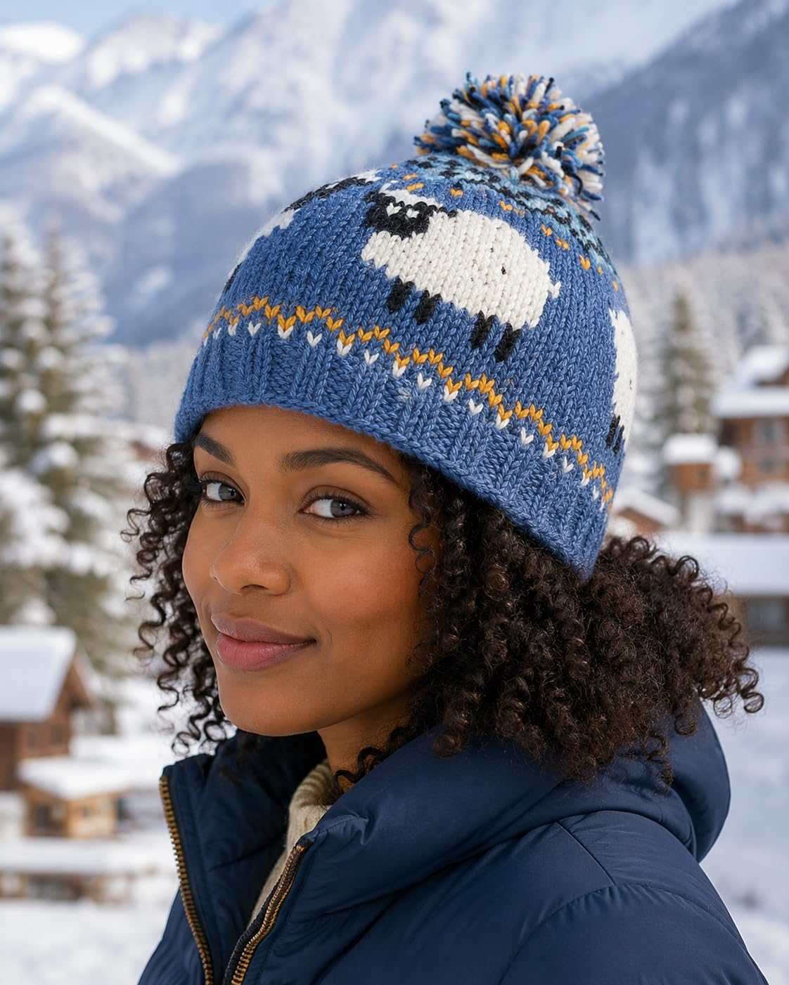 THE COLLECTION ROYAL Handmade Wool Sherpa Beanie Hat, Winter Hat, Cozy Fleece Lined, Knitted, Warmth Head Gear Men and Women