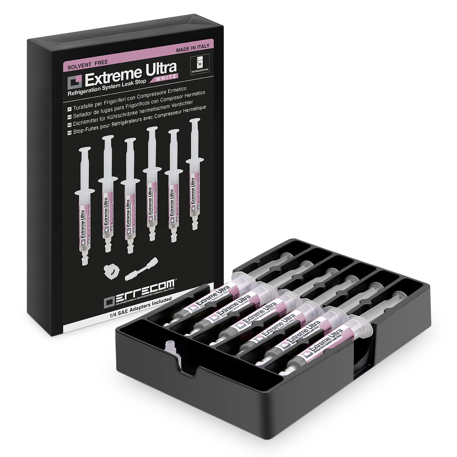 ERRECOM Extreme Ultra White - 6 x 6 ml, Turafalle per Frigoriferi con compressore ermetico e con R600 - R290 – R134a, include adattatore 1/4 SAE
