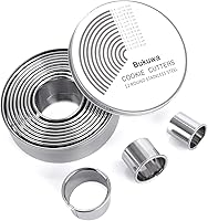 BUKUWA 12-Piece Stainless Steel Round Cookie Cutters Set - Graduated Sizes for Donuts, Biscuits, Pastries & More