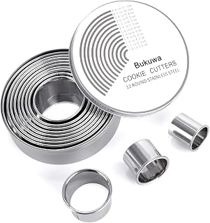 BUKUWA 12-Piece Stainless Steel Round Cookie Cutters Set - Graduated Sizes 1-4.4" for Biscuits, Donuts, Pastries & More