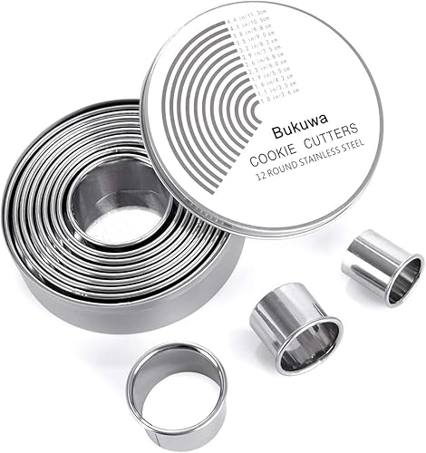 Juego de 12 cortadores redondos de galletas para galletas, cortadores de pastelería circulares graduados, cortadores de galletas de acero inoxidable