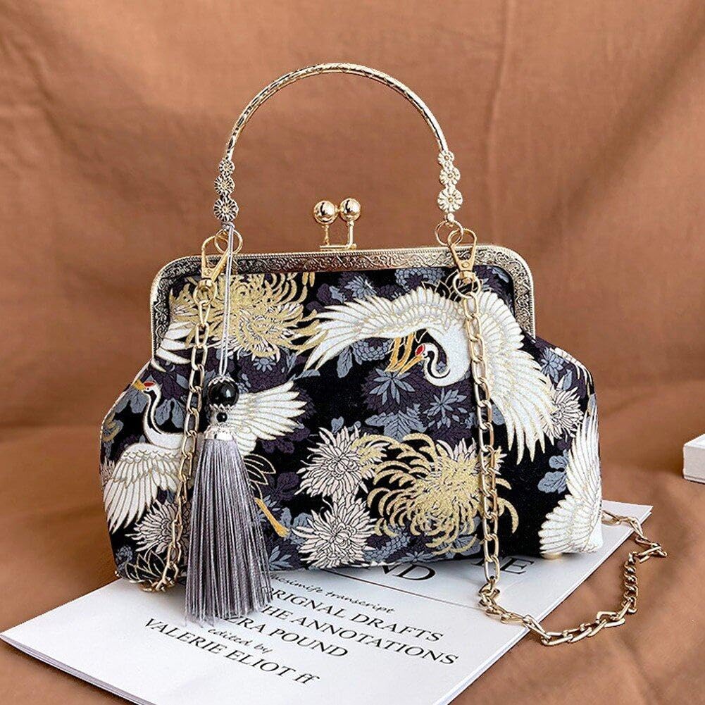 Amazon.co.jp: 中華風鶴刺繍イブニングバッグ アンティークスタイル