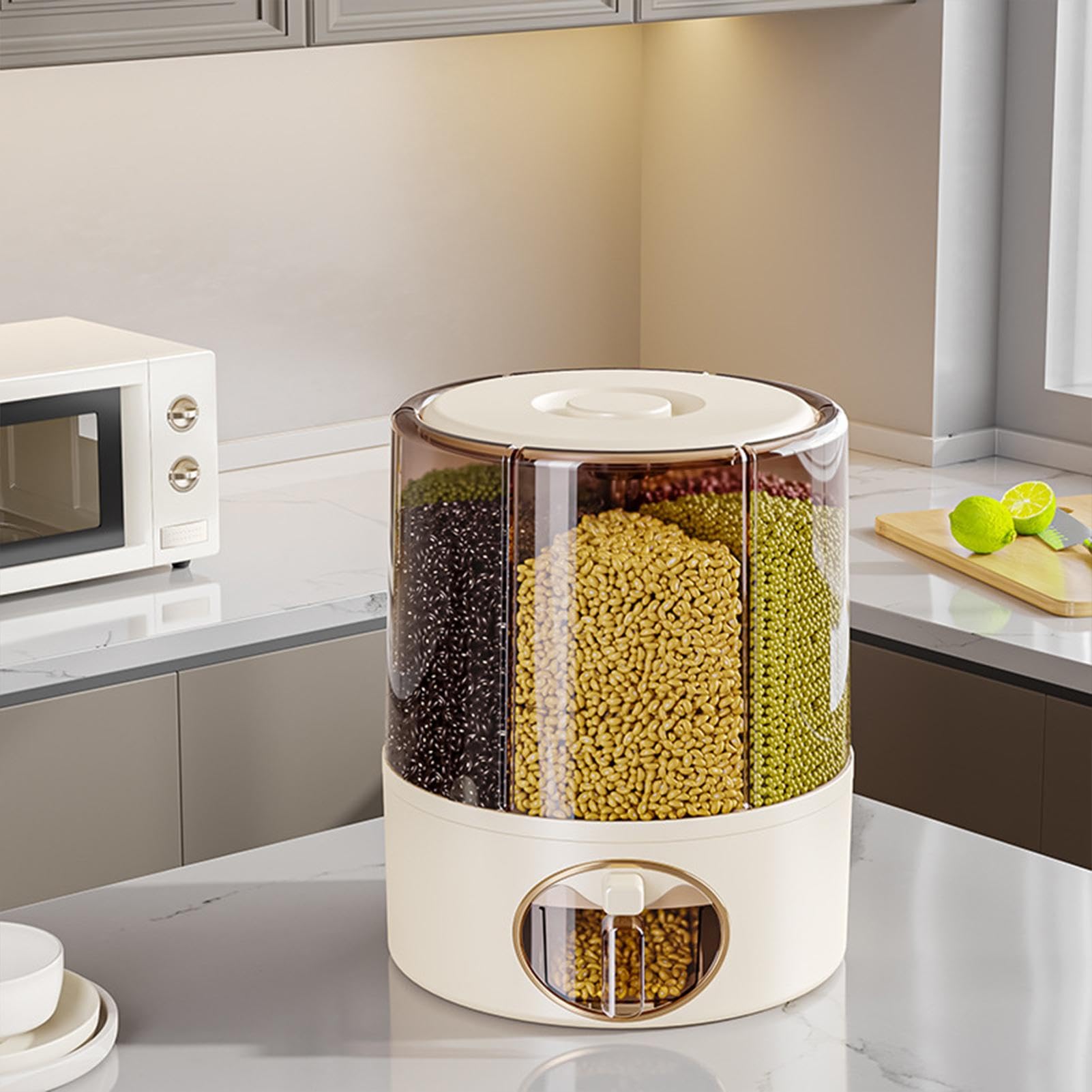Rotating Rice Bucket, 6 Grid Rice Dispenser, Kitchen Storage Bucket, Sealed Grids Food Dispenser, Rice Dispenser For Grain, Rice Storage Bucket With 6 Grids, Rotating Food Storage Dispenser, Kitchen R