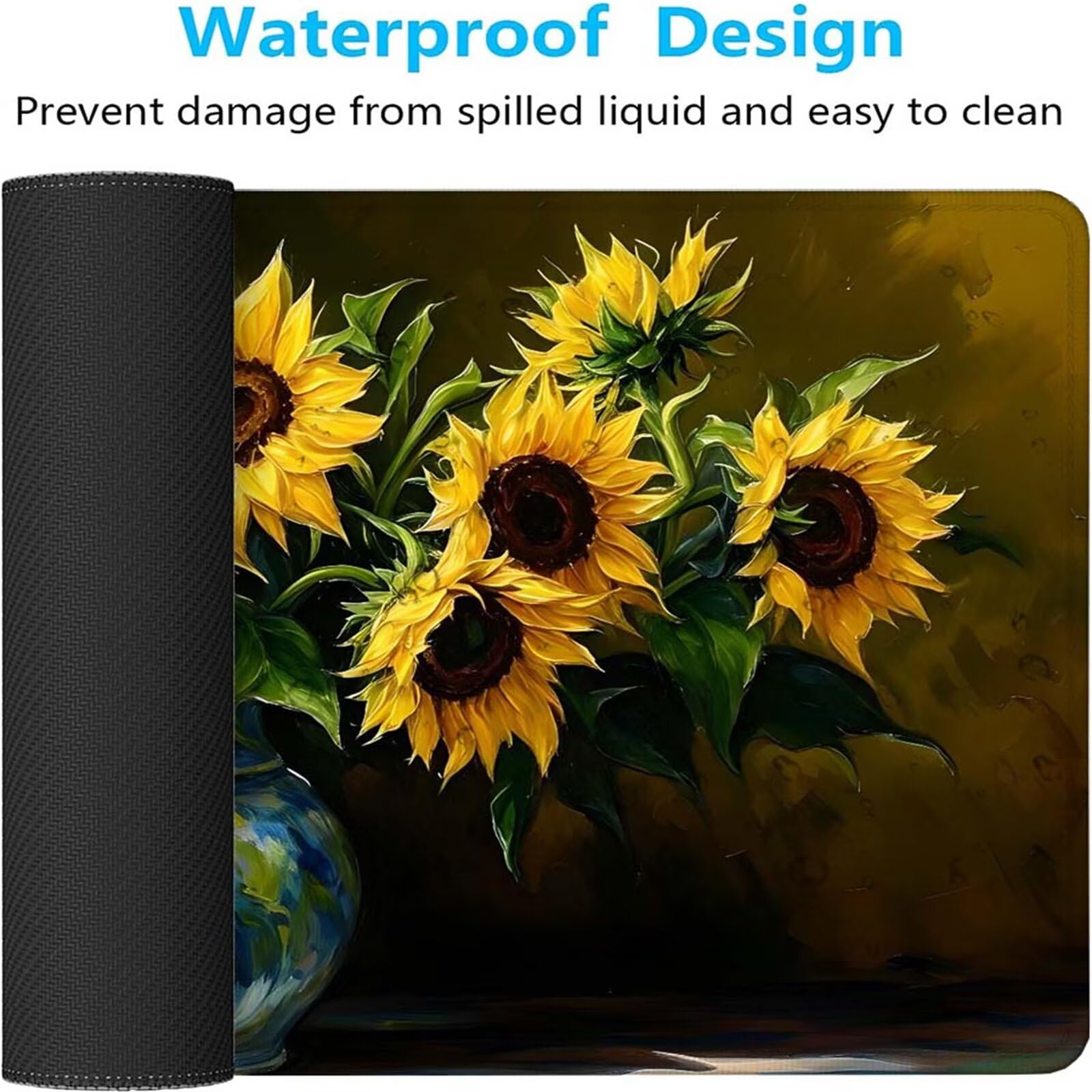 Alfombrilla Ratón Flor Girasol Alfombrilla Ratón XXL 1400x600x3mm Mouse Pad Resiste Salpicaduras, Extendida de Gran Tamaño con Bordes Cosidos, Mejora la Precisión y la Velocidad, Antideslizante y-271