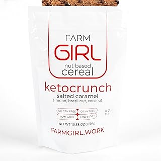 Farm Girl Breakfast Keto Granola - Delicious Salted Caramel Taste - Low Carb Cereal, Gluten & Grain Free- Low Fat, High Protein Keto Cereals Energy Snack- Great for Ketogenic & Diabetic Kitchen- 300g