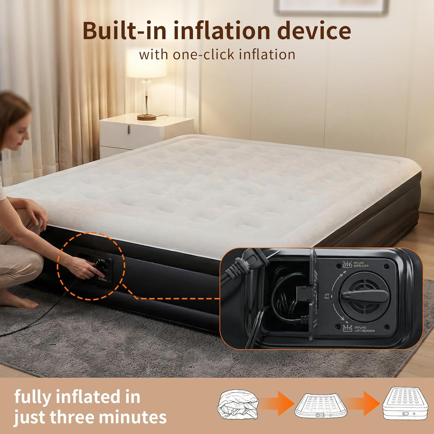 Queen Size self Inflating Blow up air Mattress with Built in Pump Inflatable Camping air Mattress for Tents inflated Mattress Raised airbed
