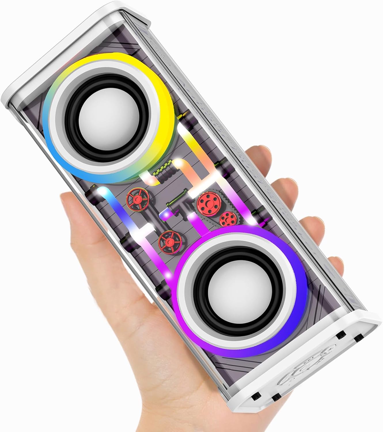 Portable Bluetooth Speaker with LED Lights&Transparent Casing, Bluetooth 5.3 Wireless Outdoor Speakers Support TWS Pairing/TF Card, 10W Stereo Sound, Electronics for Home, Outdoors, Travel (White)