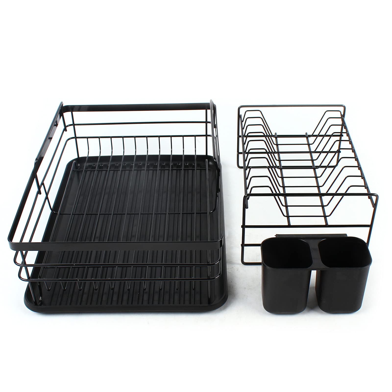 Escurreplatos de acero inoxidable, escurridor de platos de doble capa, escurridor de platos con bandeja de goteo, soporte para cucharas y varillas, escurridor de platos inoxidable, escurreplatos