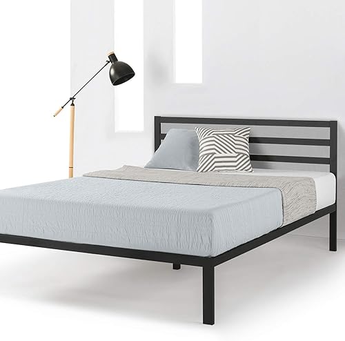 Miniatura 12 de Mellow Base de cama de metal resistente de 10 pulgadas, soporte de listones de madera, base de colchón (no necesita somier), matrimonial, color negro