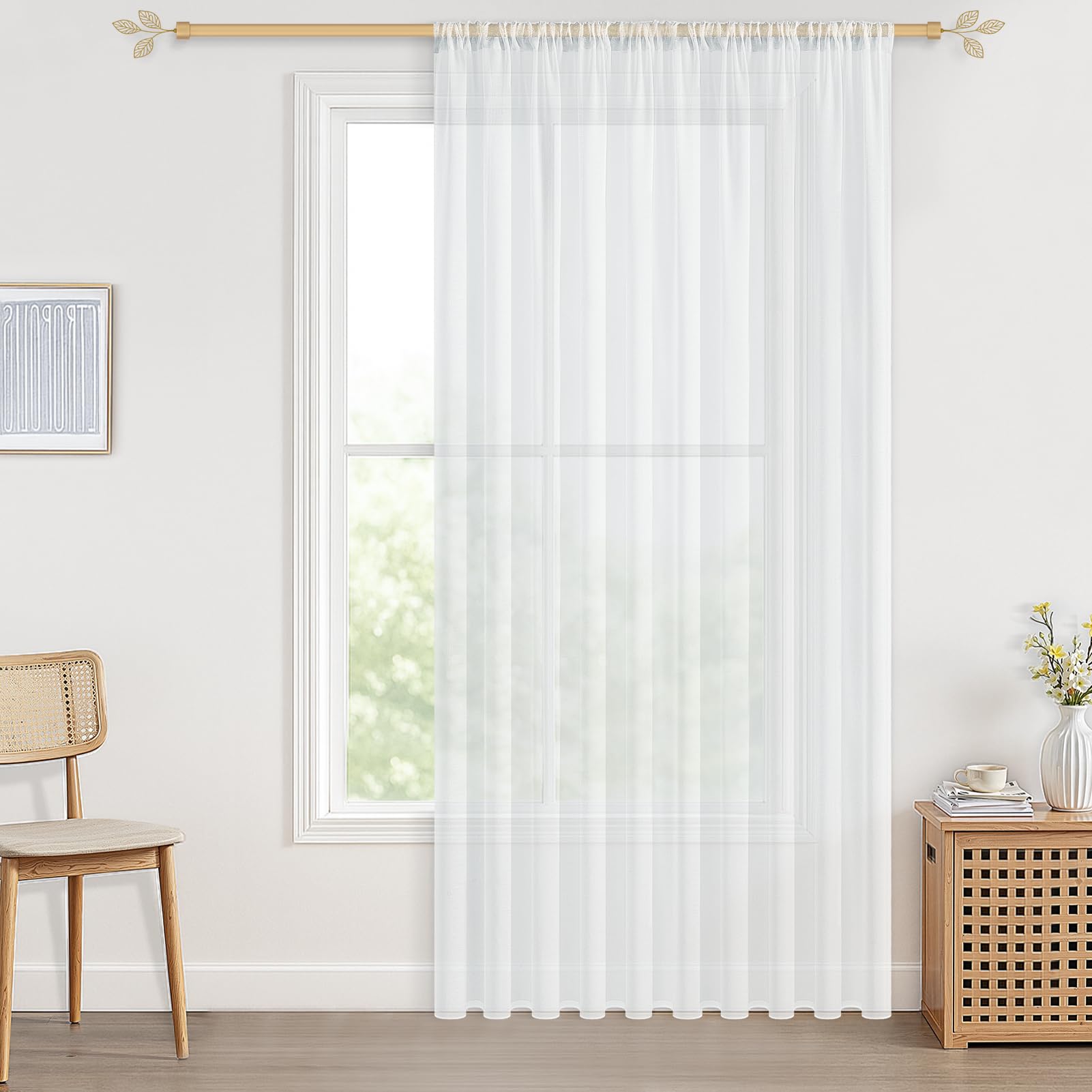 CUTEWIND Vorhang Durchsichtig Weiß 240x200cm (HxB) Boho Gardine Leinenoptik mit Stangendurchzug Extra Breit für Wohnzimmer Schlafzimmer Küche und Kinderzimmer, 1er Set