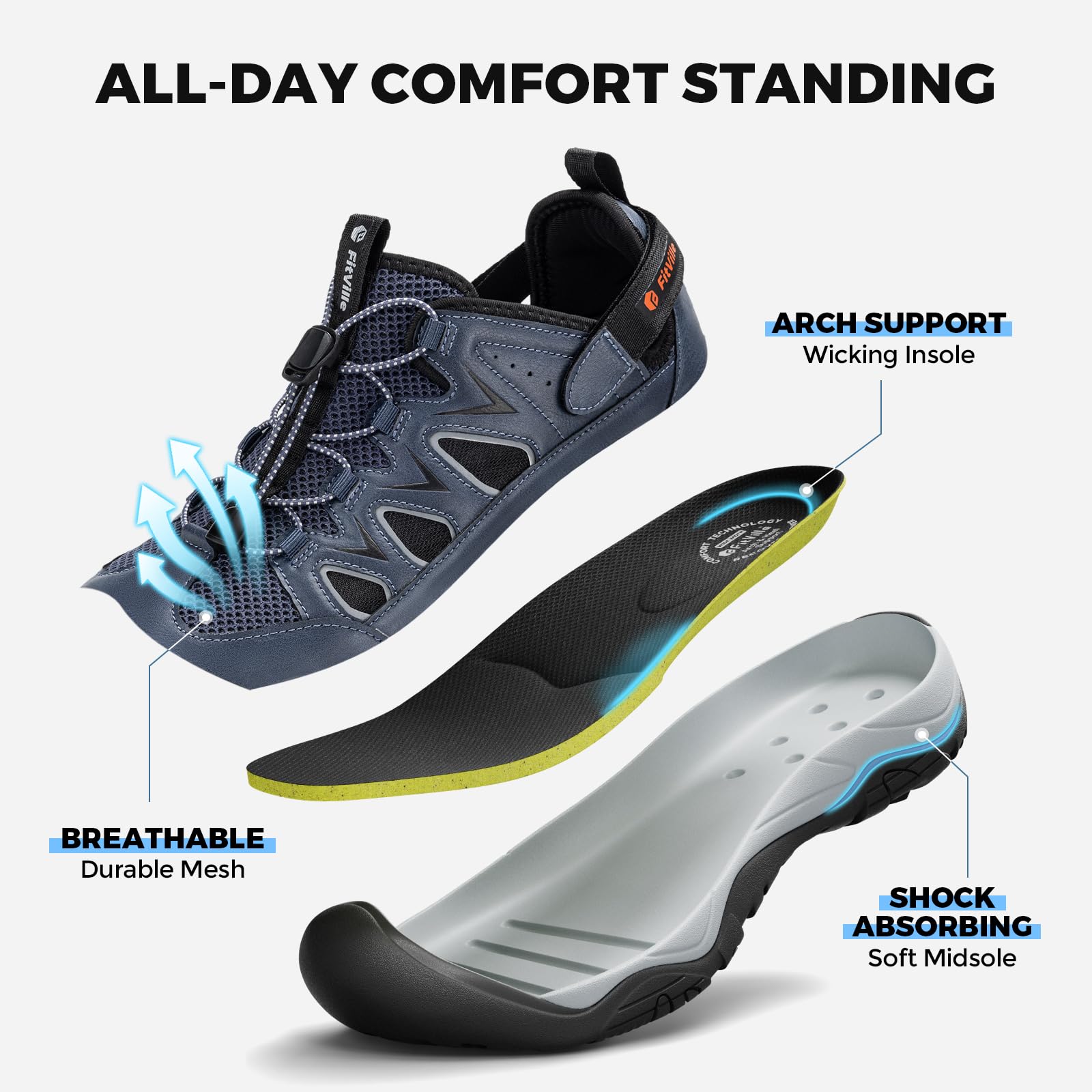 FitVille Weit Outdoor Sandalen Herren Sommer Trekkingsandalen Sport Sandalen mit Fußbett Leder Strand Wandersandalen Bequeme Orthopädische Sandalen Klettverschluss Geschlossen Slipper