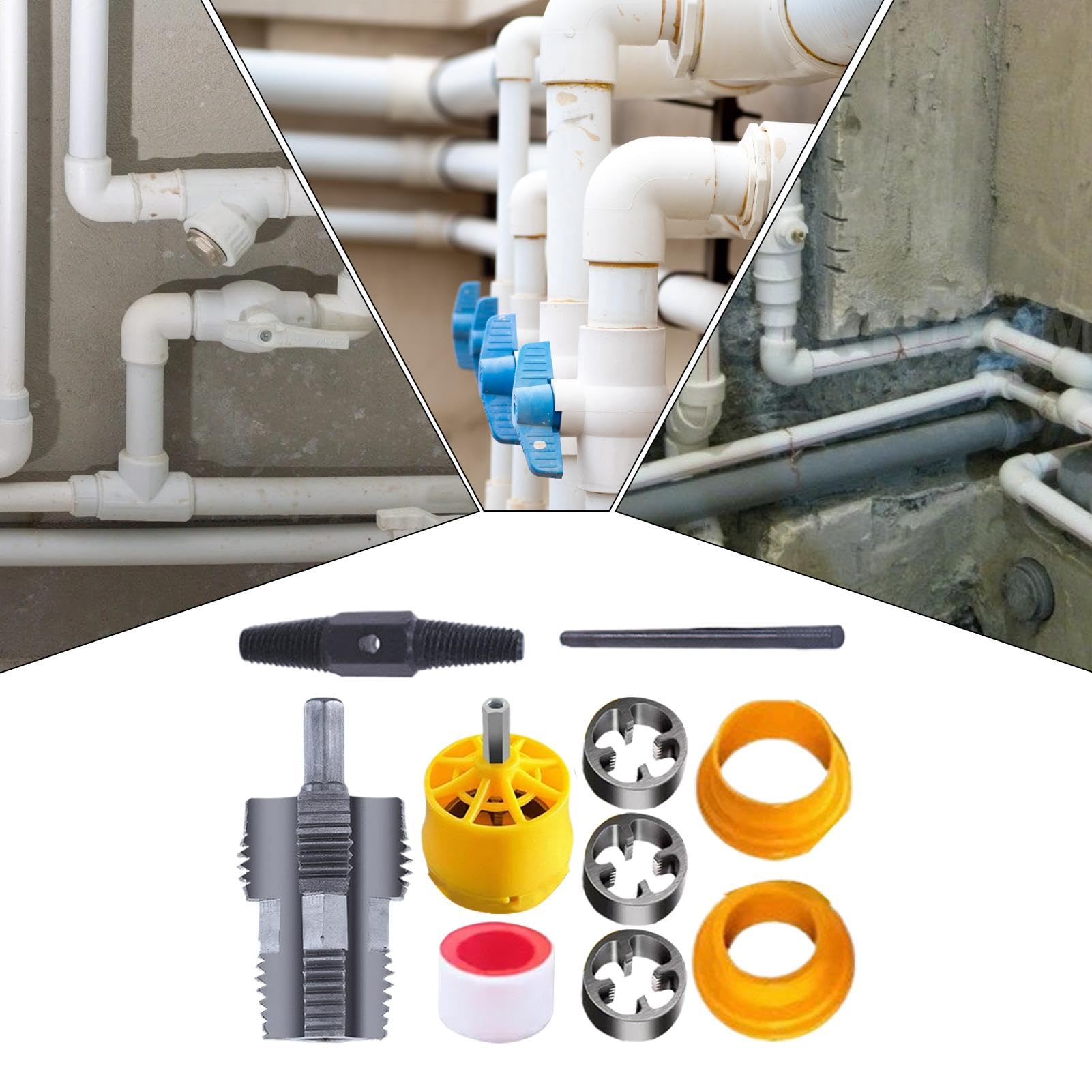 Schneideisen Set Rohrgewinde, PVC Gewindeschneider Innen, Kunststoff-Rohreinfädler-Set Mit 1/2" 3/4" 1" Manuelles Ratschen, Handwerkzeug Für Sanitärinstallationen