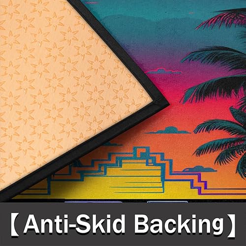 Miniatura 3 de Synthwave - Tapete semicircular para puerta, antifatiga con palmera, antideslizante, tapete de baño semicircular, tapete de cocina suave y