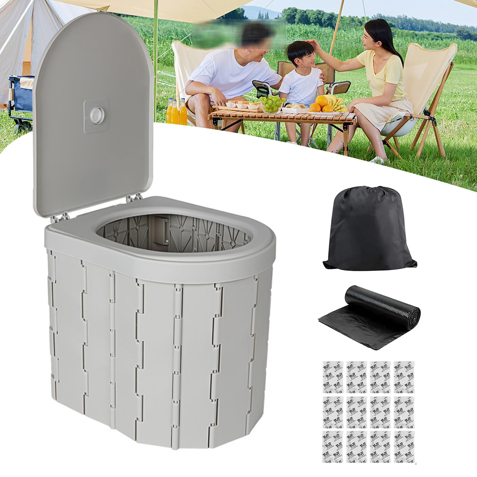 Upgrade einziehbare tragbare Toilette für Erwachsene, Extra große tragbare Reise schwimmende Toilette, Camping hohe Toiletten mit Deckel für Erwachsene und Kinder Kompaktes Töpfchen(White)