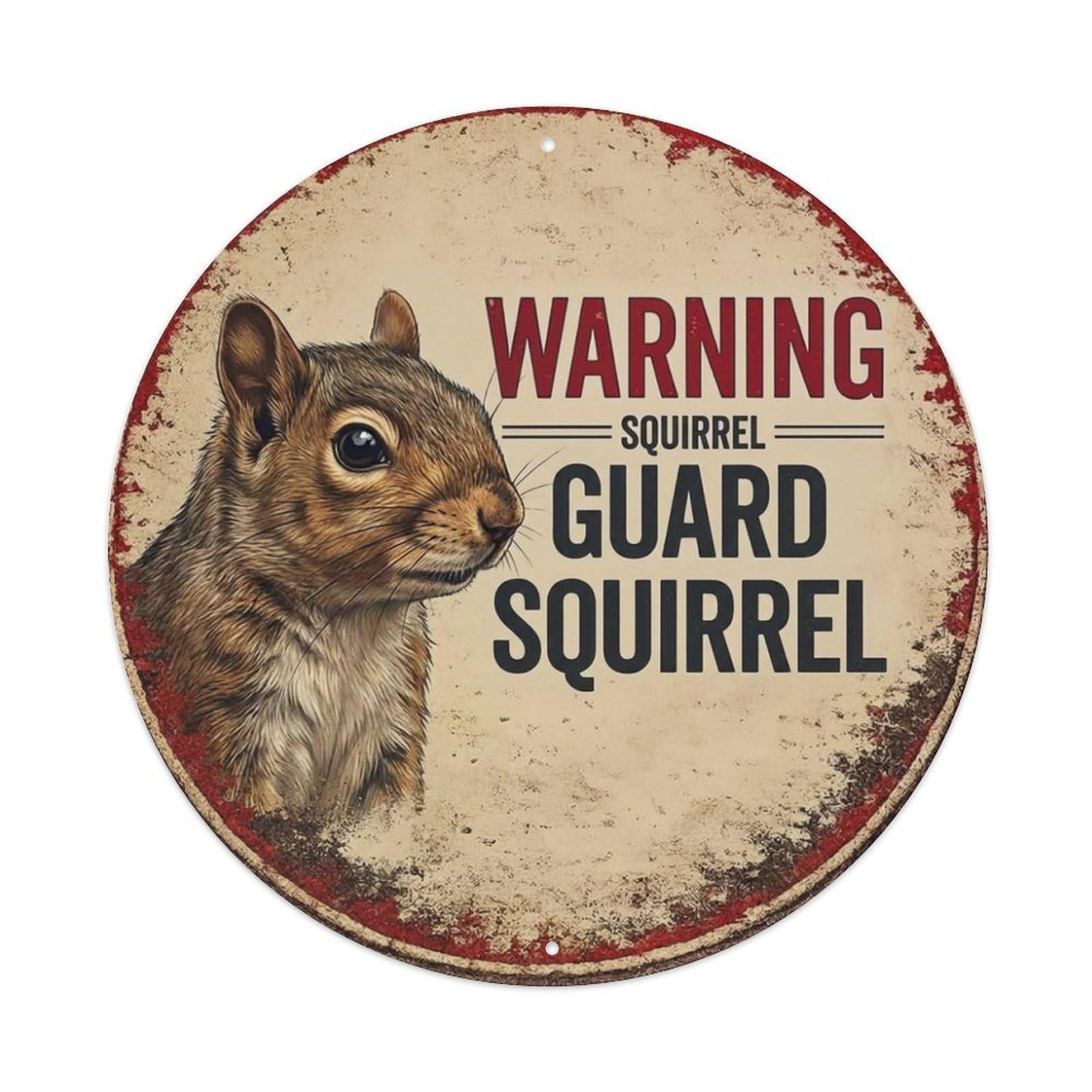 Metal Tin Sign Vintage Warning Squirrel