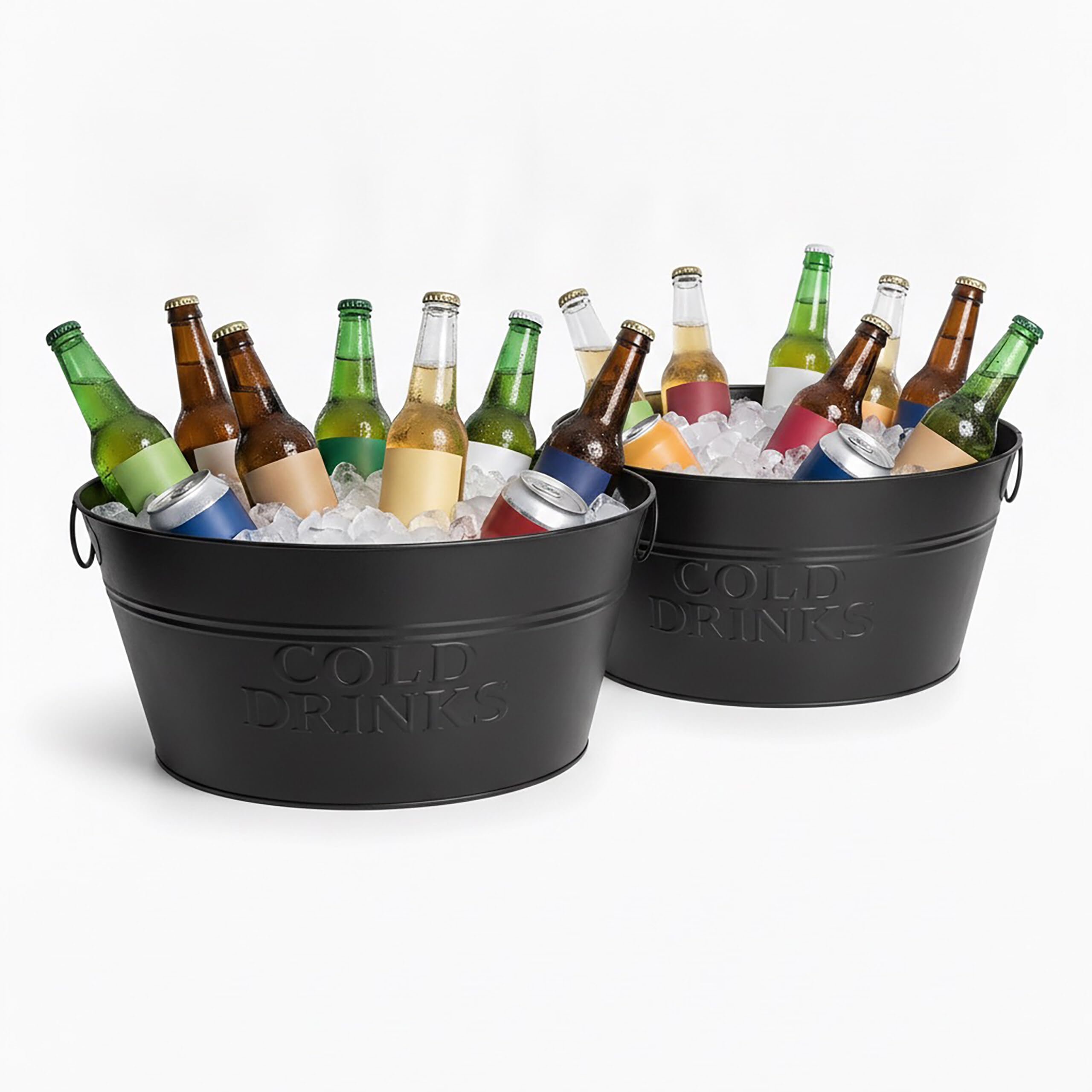 Relaxdays Seau à Champagne Noir, Lot de 2, métal, 24 l, Seau à Bouteilles pour vin Mousseux, XXL, poignées