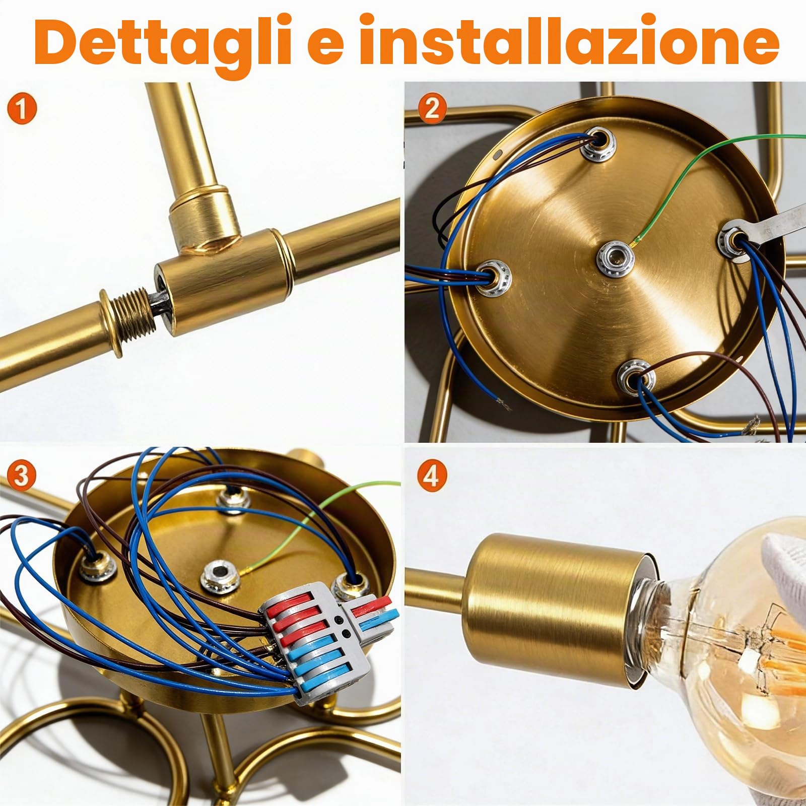Lampadario Sputnik Oro,8 Luci Plafoniera Soffitto E27 in Metallo | Plafoniera Soffitto Placcatura Superficiale,Lampada da Soffitto per Soggiorno Camera da Letto Cucina Senza Lampadina