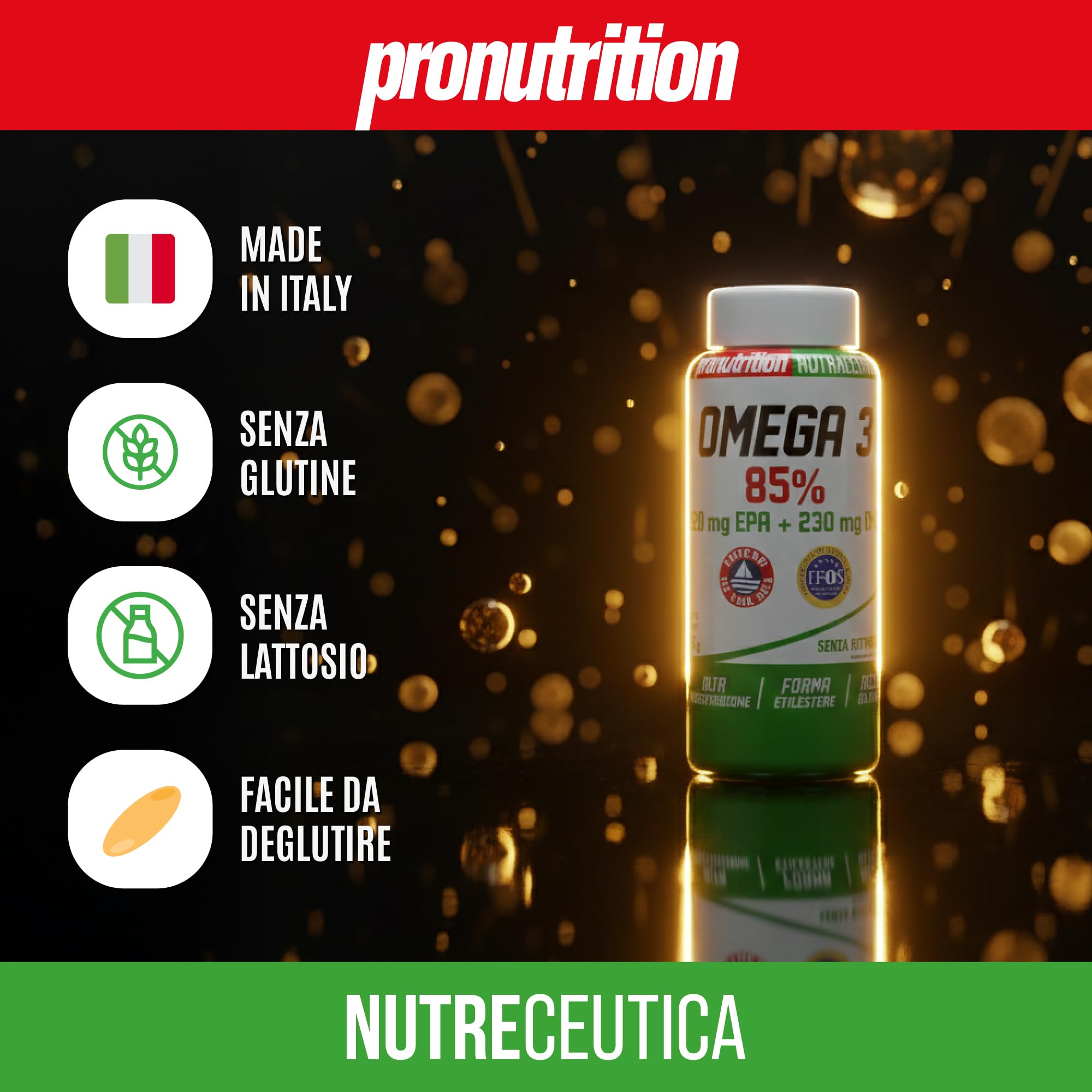 Pro Nutrition Integratore Omega 3 Puro 85% (210 Softgel) con 520mg EPA + 230mg DHA per Cuore, Cervello e Benessere Cellulare