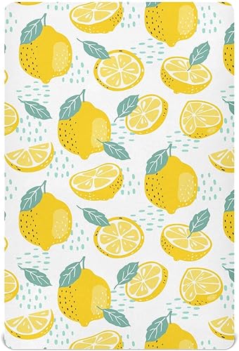 Aslsiy Summer Slices Lemons Fitted Crib Sheet for Baby Nursery Mattress Sheets Boys Girls Playard Sheets Stretchy Mini Crib 39x27in