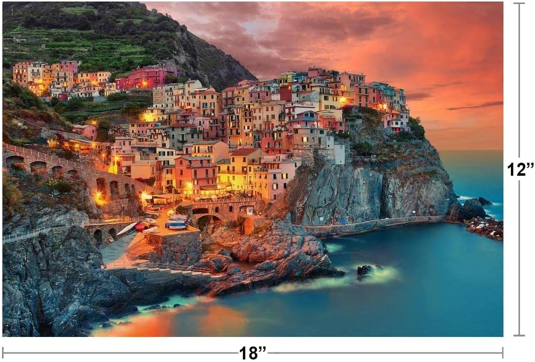 Italy Cinque Terre Manarola Cliff Homes Wall Art Poster Room Home Office Decor Bedroom Almafi Coast Modern Wall Decor Beautiful Landscape Travel Poster Gift Cool Wall Decor Art Print Poster 18x12: Posters & Prints