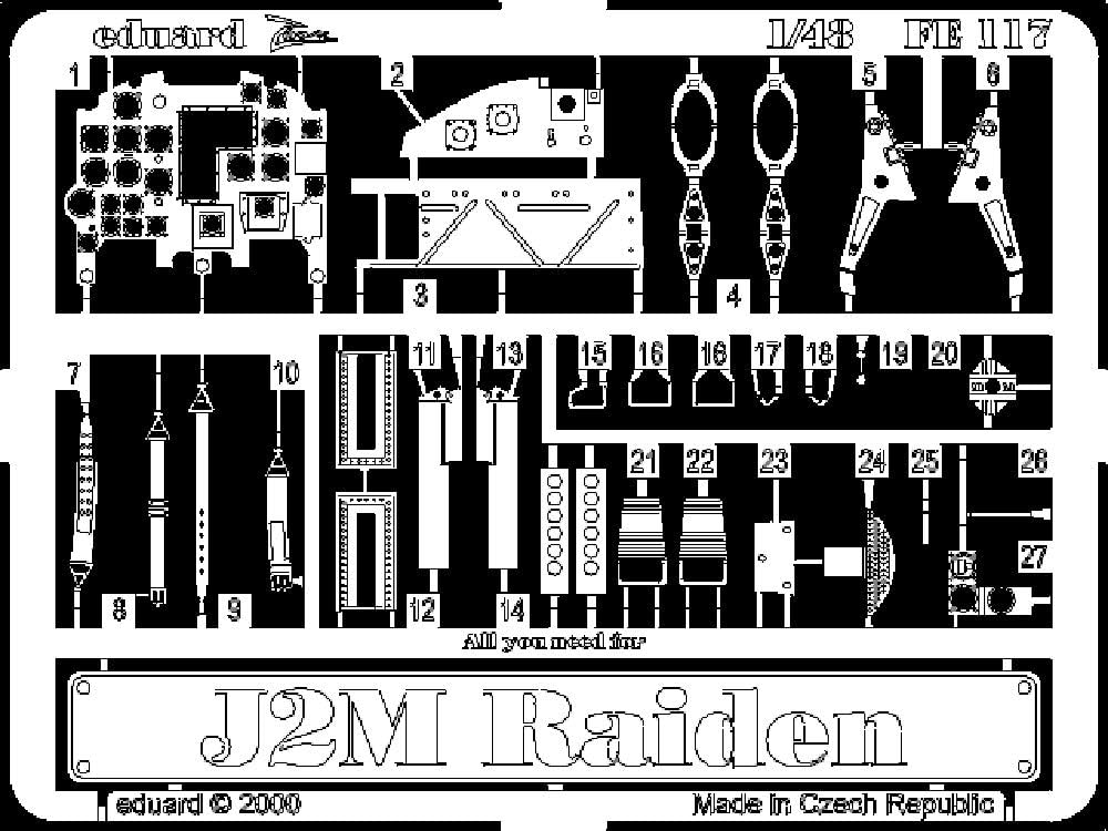 J2M Raiden Photo Etch Cockpit Details for Hasegawa kit (1/48 model kit accessory, Eduard FE117)