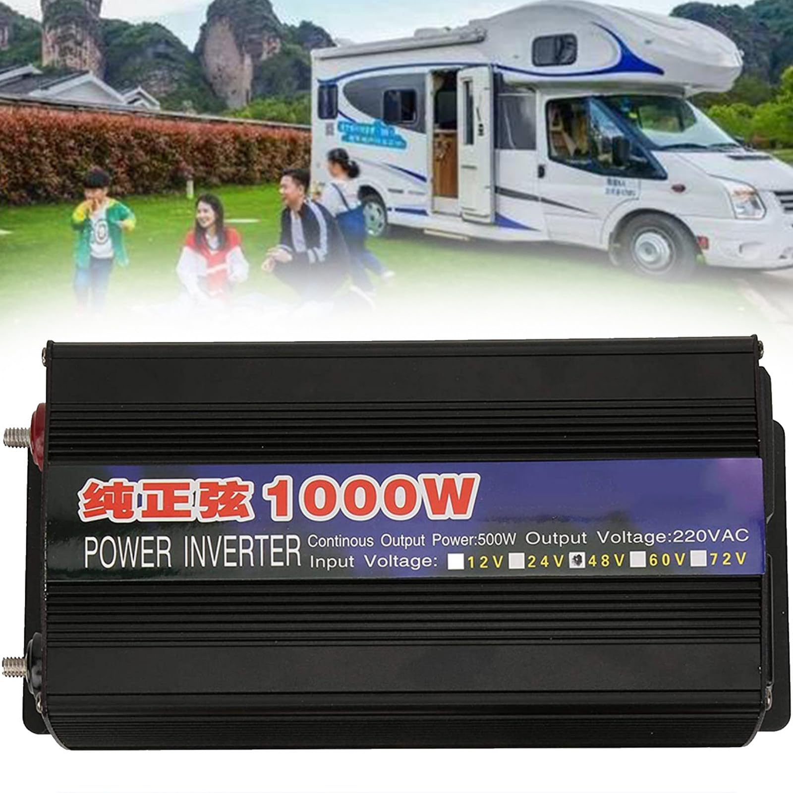 Przetwornica napięcia samochodu 1000w - 8000w z czystą falą sinusoidalną przetwornica napięcia DC 12v/24v/48v/60v do 220V, dla przyczepy kempingowej/ciężarówki,1000W-60Vto220V