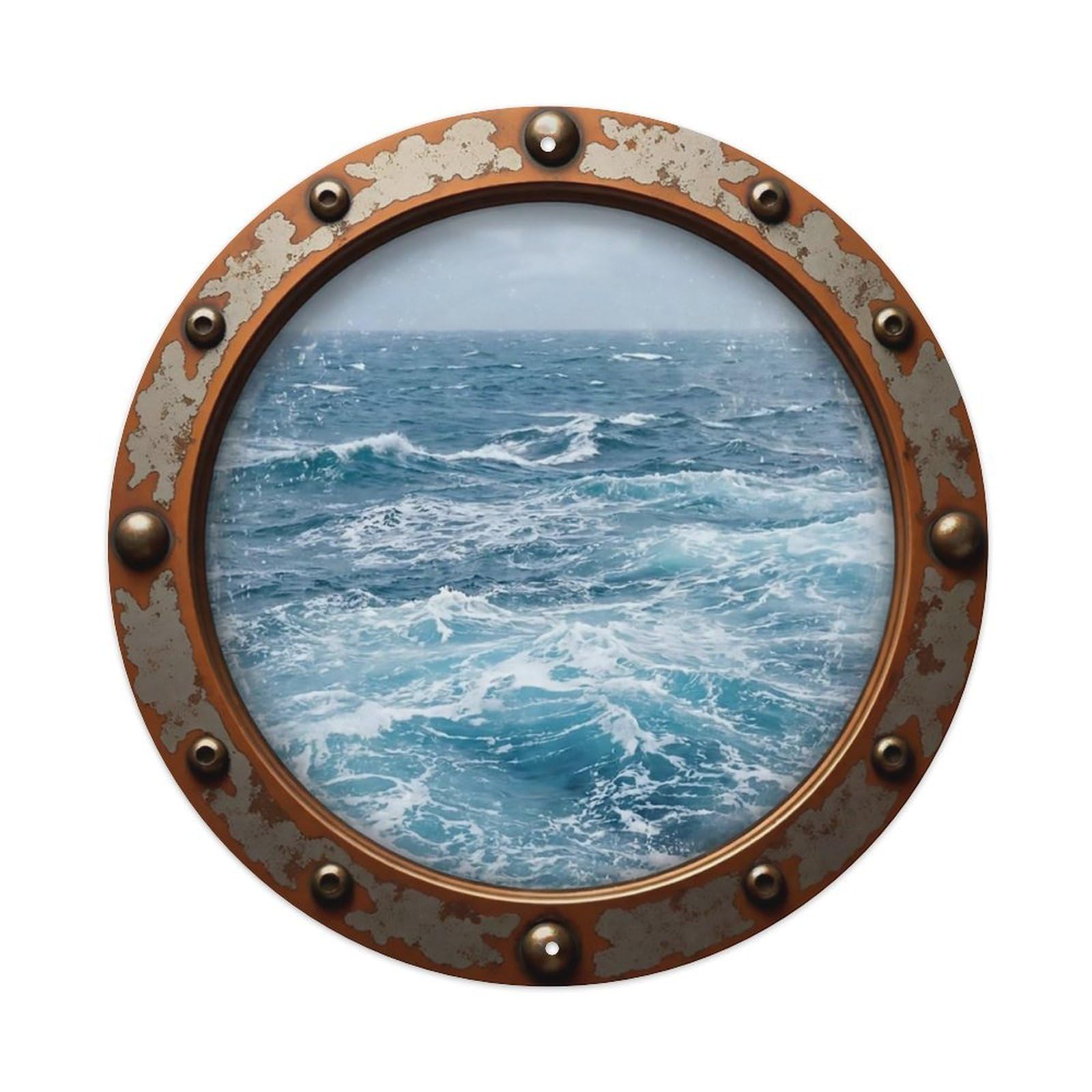 Vintage Porthole Foamy Crests Nautical Window View Metal Tin Sign