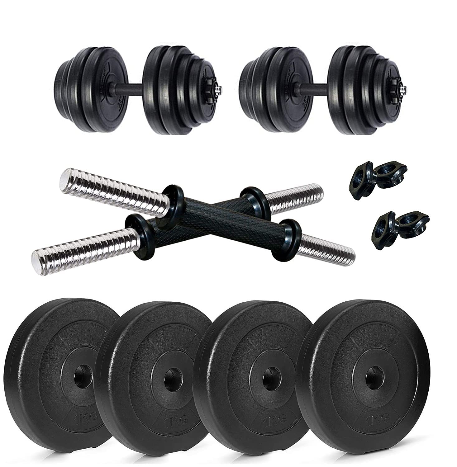 Spanco Home Gym with 24 Kg. P.V.C Weight Plates (5 Kg. X 4 = 20 Kg. + 2 Kg. X 2 = 4 Kg.), Chrome 14 Inch Dumbbell Rodsfor Fitness, Weight Lifting, Body Shaping & Body Toning (B0BF1BD31D) Amazon Price History, Amazon Price Tracker