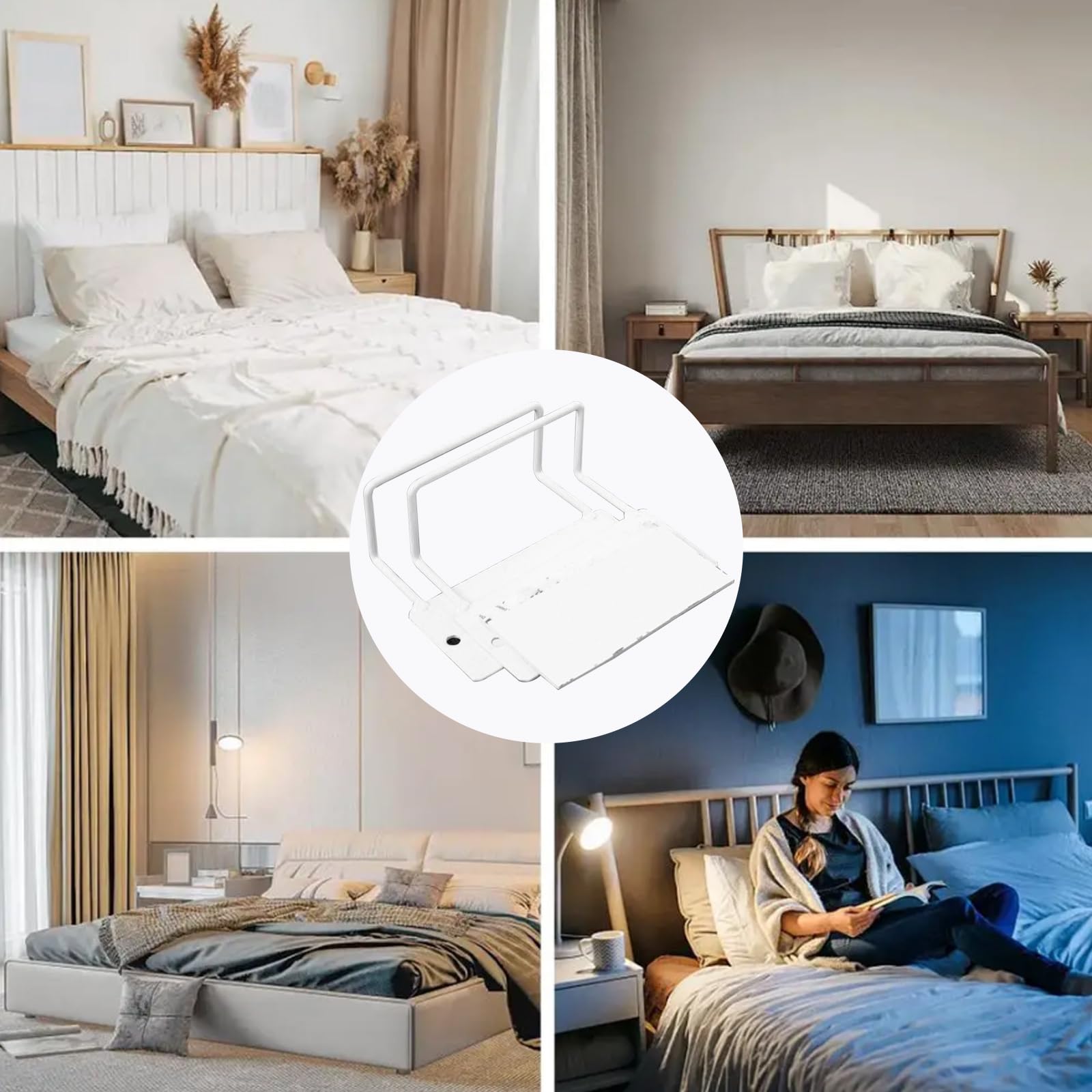 Soporte para colchón antideslizamiento de metal con tornillos y pegatinas adhesivas, tope de cama para colchón lateral, relleno de grietas para colchones, fácil instalación (4, blanco)