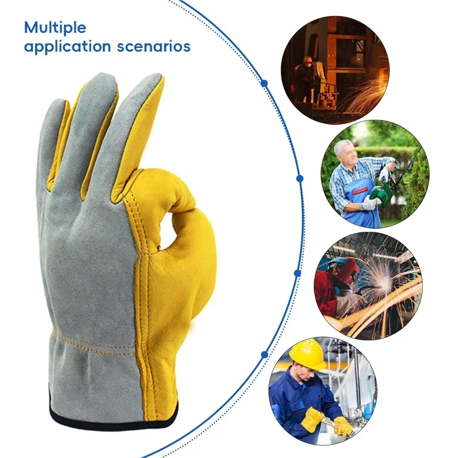 Compatibile con guanti da lavoro edili da uomo Guanti di protezione di sicurezza ignifughi in pelle for saldatura e uso industriale(M)