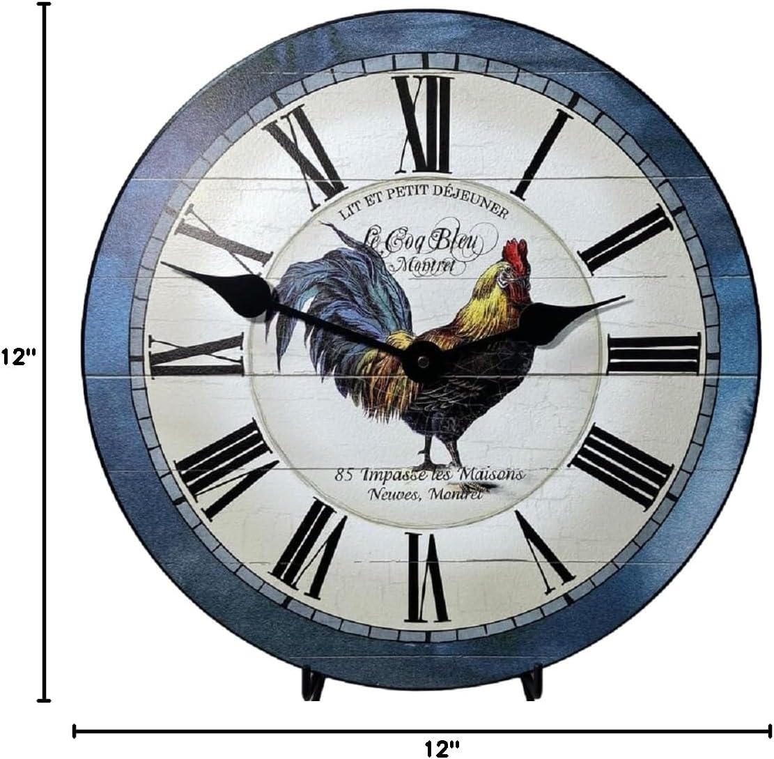 Carolina Blue Rooster Wall Clock | Ultra Quiet Quartz Mechanism | Hand Made in USA Beautiful Crisp Lasting Color | Comes in 8 Sizes | 12 Inch