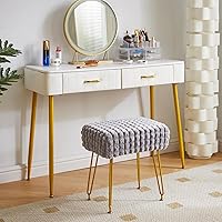 Vista 6 de IBUYKE Taburete rectangular otomano, taburete de tocador de maquillaje, mesa auxiliar de tocador, asiento de terciopelo para tocador, reposapiés