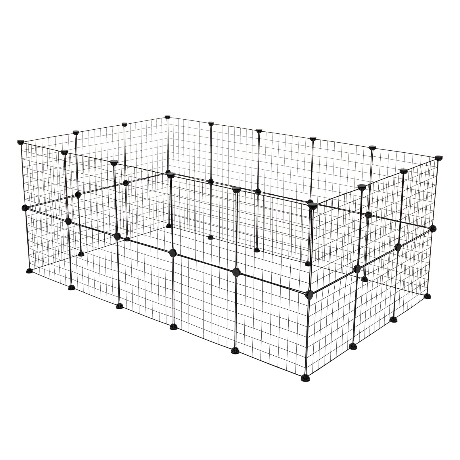 Parc Enclos, DIY Porte Petit Animal Pet Fence, Cage, Clôture, Intérieur, Modulable, pour Cochon d’Inde, Lapin, Hérisson, Petits Animaux, Panneaux Grillagés, 175 x 105 x 70 cm, 32 PCS, Noir