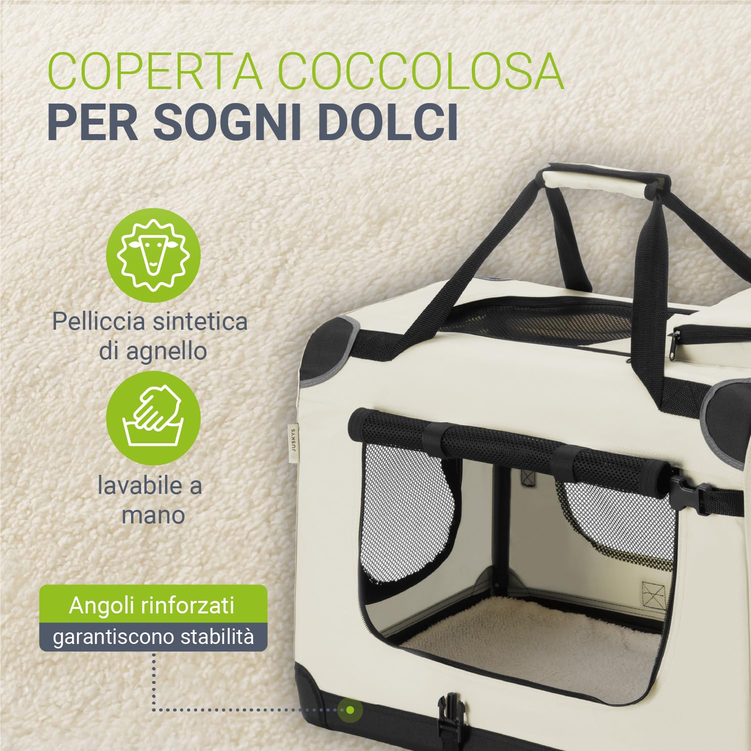 Juskys Trasportino per Cani Lassie S pieghevole e portatile 34x50x36 cm con coperta, borsa e maniglie - trasportino pieghevole per cani, gatti e animali domestici - tessuto Oxford - Beige