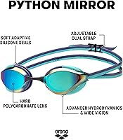 Vista 53 de ARENA Gafas de natación unisex Python Racing para hombres y mujeres, antivaho, sin fugas, máxima comodidad, doble correa, lente con espejo/sin espejo